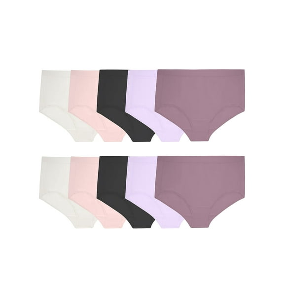 Fruit of the Loom Women's Lightweight Microfiber Underwear, Smooth Under Clothes, Available in Plus Size, Brief-10 Pack-Black/White/Purple, 13