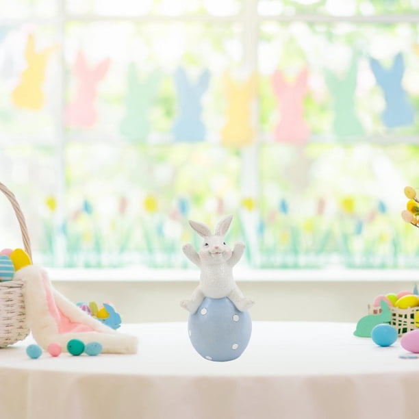 Estatua de conejo de Pascua jugando en huevo, 3x2,8x6 pulgadas, ligera para ventana, decoración de bonsái, escultura de conejo, decoración de mesa Estilo A