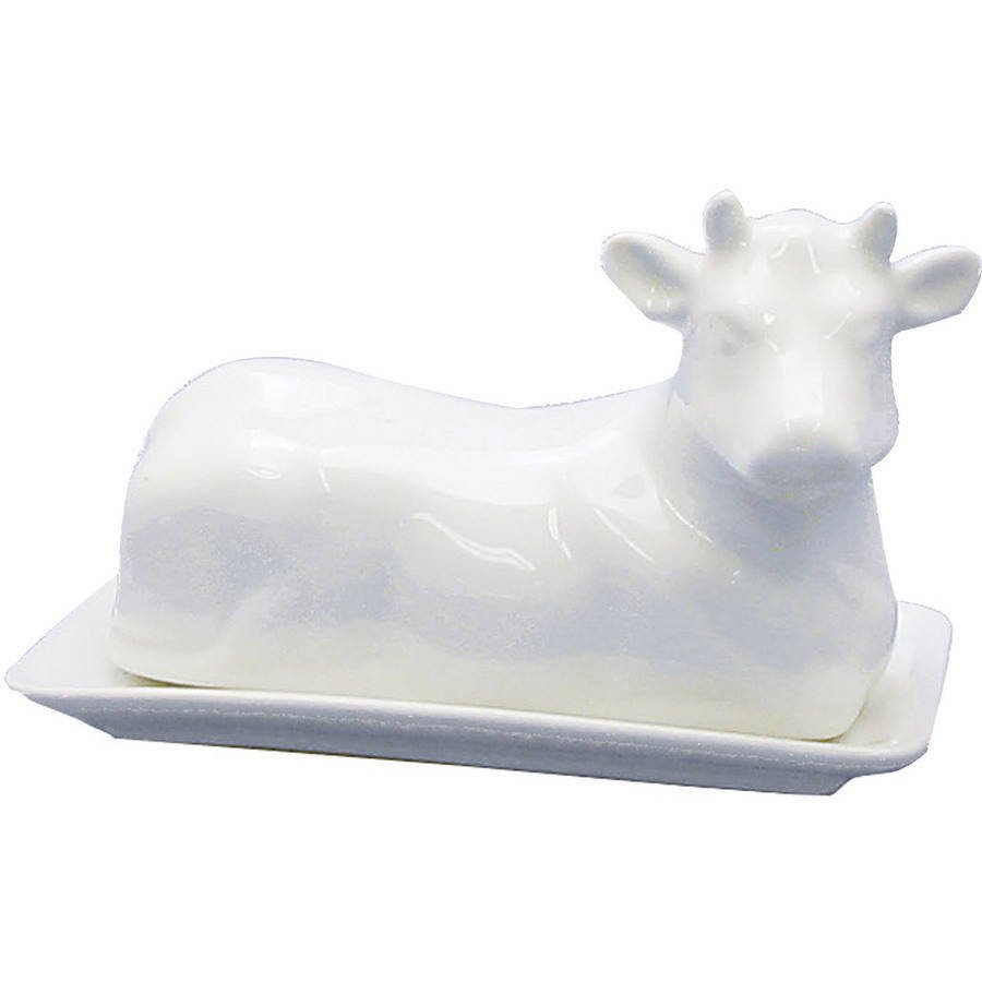 Honey Can Do White Porcelain Butter Dish, Cow Shape