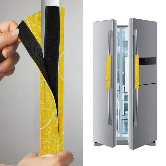 2 Pack Universal Adjustable Appliance Handle Covers for Fridge Oven Dishwasher Kitchen Decor Yellow Circles and Lines