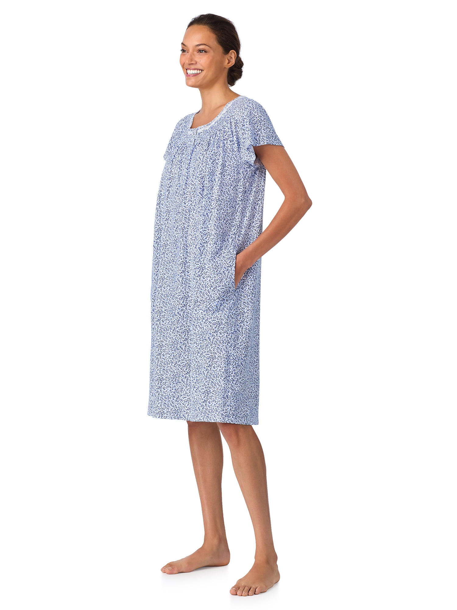 Aria Women's 100% Cotton Raglan Sleeve Smocked Neck 40" Sleepwear Gown, Sizes XS-5X
