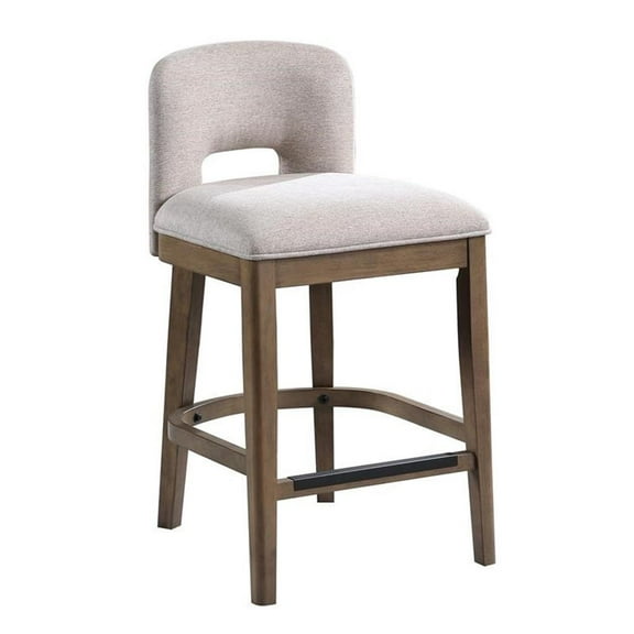 Bowery Hill Brown Solid Wood and White Fabric 24-inch Bar Stool