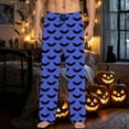 thumbnail image 2 of Adeawade Men Pants Halloween Festival Pajamas Bat Graphic Pj Bottoms Hallowmas Sleepwear Drawstring Pants With Pocket Wide Leg Slacks Casual Trousers Durable Home Wear Blue L, 2 of 6