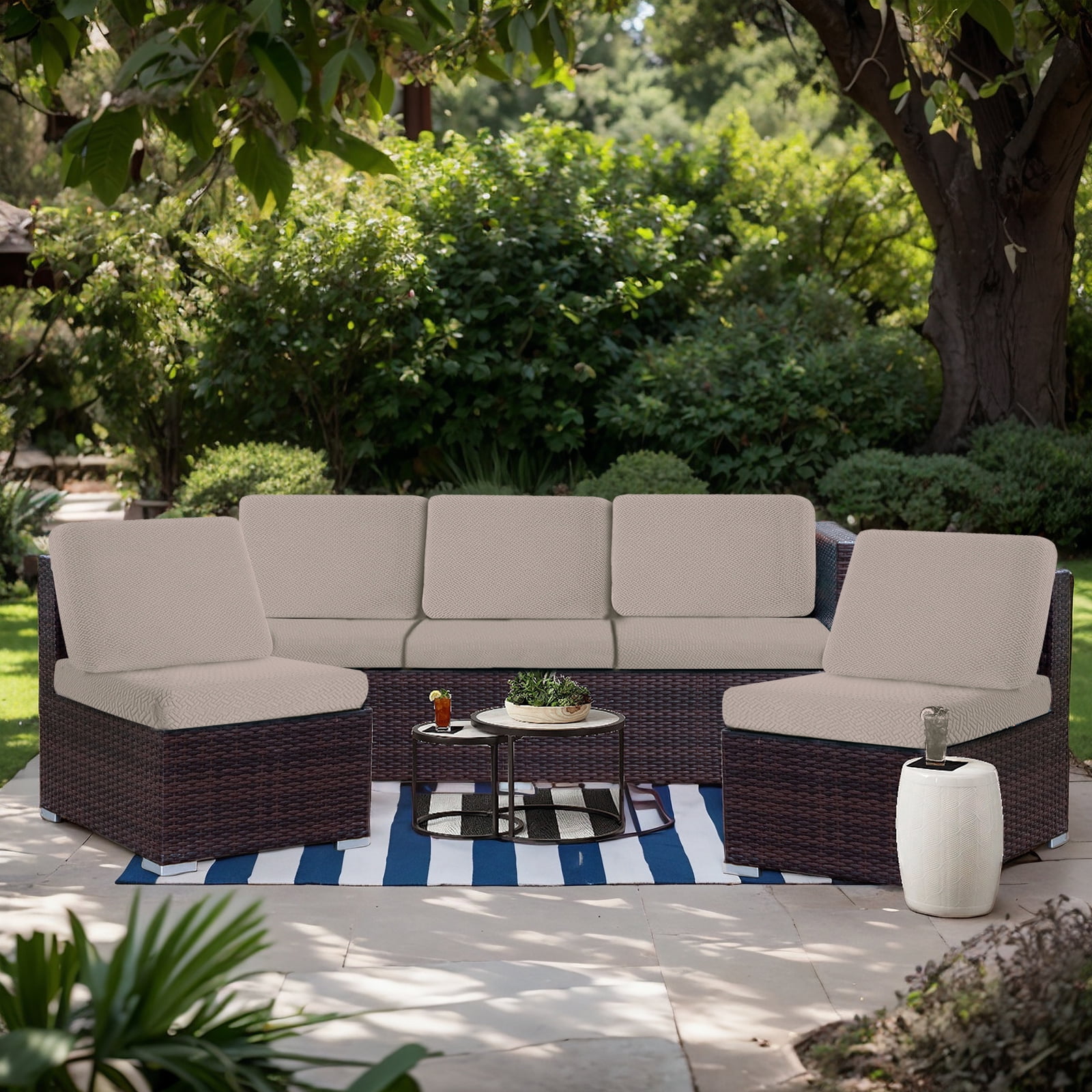 TOPCHANCES 2 Pack Patio Stretch Sofa Cushion Covers, Waterproof Outdoor Furniture Cushion Slipcovers Replacement Chair Seat Protector Covers
