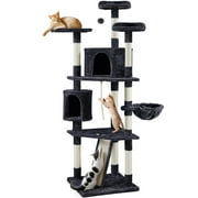 Topeakmart 79'' Multilevel Cat Tree Tower with 2 Condos & Basket & Scratching Posts & Ramp, Black