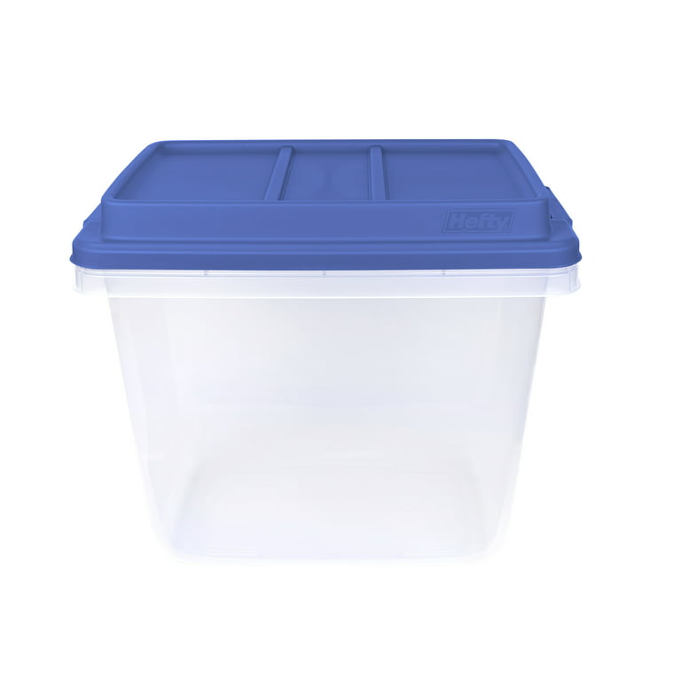 Hefty 32 Qt. Clear Storage Bin with Blue HI-RISE Lid, (Pack of 2)