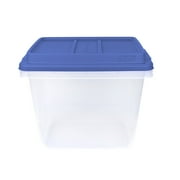 (2 pack) Hefty HI-RISE 32 Quart Small Storage Bin, Clear Plastic Storage Container with HI-RISE Latch Lid, Blue