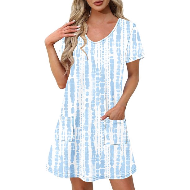 Vestido Corto de Verano Moda Gradiente Corto de Manga en V Cuello Vestido Casual, Poliéster Ligero de Verano, Lavado de Manos