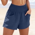 thumbnail image 2 of ZHYou High Waist Shorts for Women Smocked Waistband Casual Loose Fit Linen 5 Inch Summer Pull On Shorts with Pockets,Navy,Size S, 2 of 9