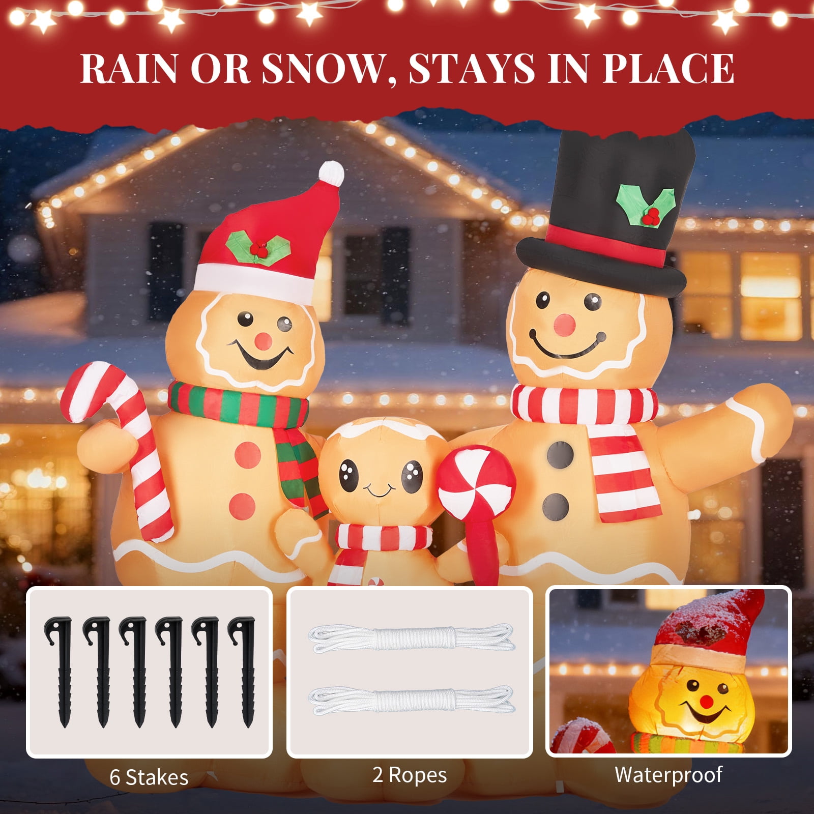 Astoutdoor 6.3 ft Lighted Christmas Inflatable Gingerbread Man Family Decoration with Built-in LED Lights