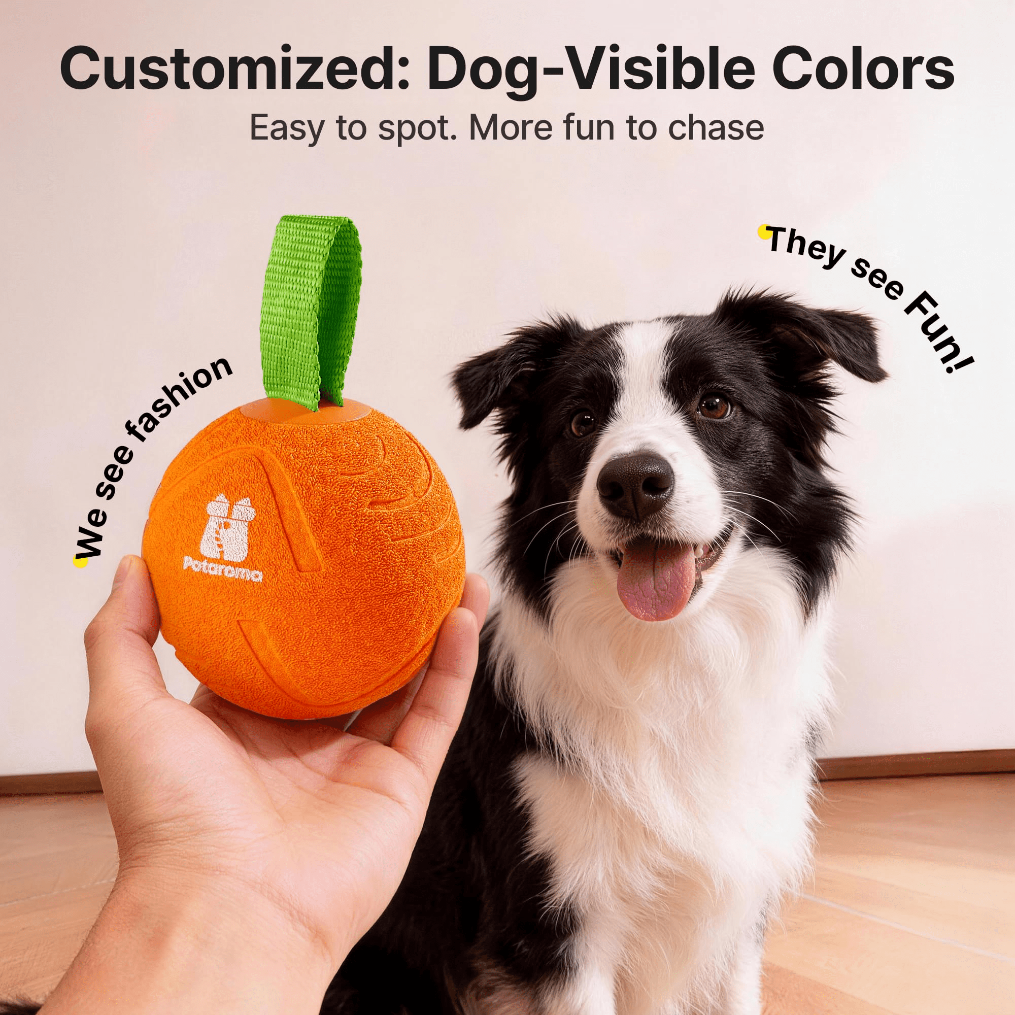 Potaroma Interactive Dog Ball Toy with Rope, 3 Mode Motion Activated Usb Bouncing Ball, Durable E-TPU, 3.2 Inch for Medium Large Dogs