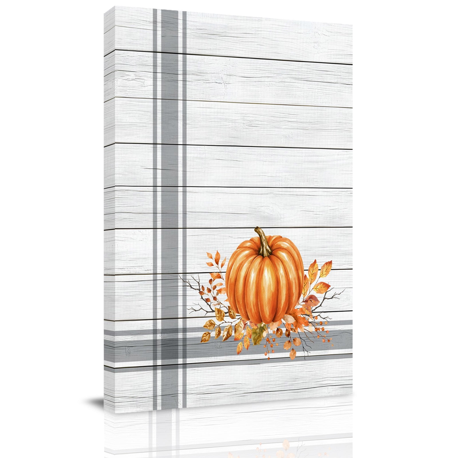 Canvas Wall Art Orange Pumpkin Fall Framed Canvas Prints for Living Room Bedroom Thanksgiving Wooden Stripes Vintage Extra Large Gallery Wrapped Wall Decor for Home Office Gifts 24 x36