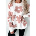 thumbnail image 4 of Women's White Textured Flower Drop Shoulder Loose Sweater, 4 of 12