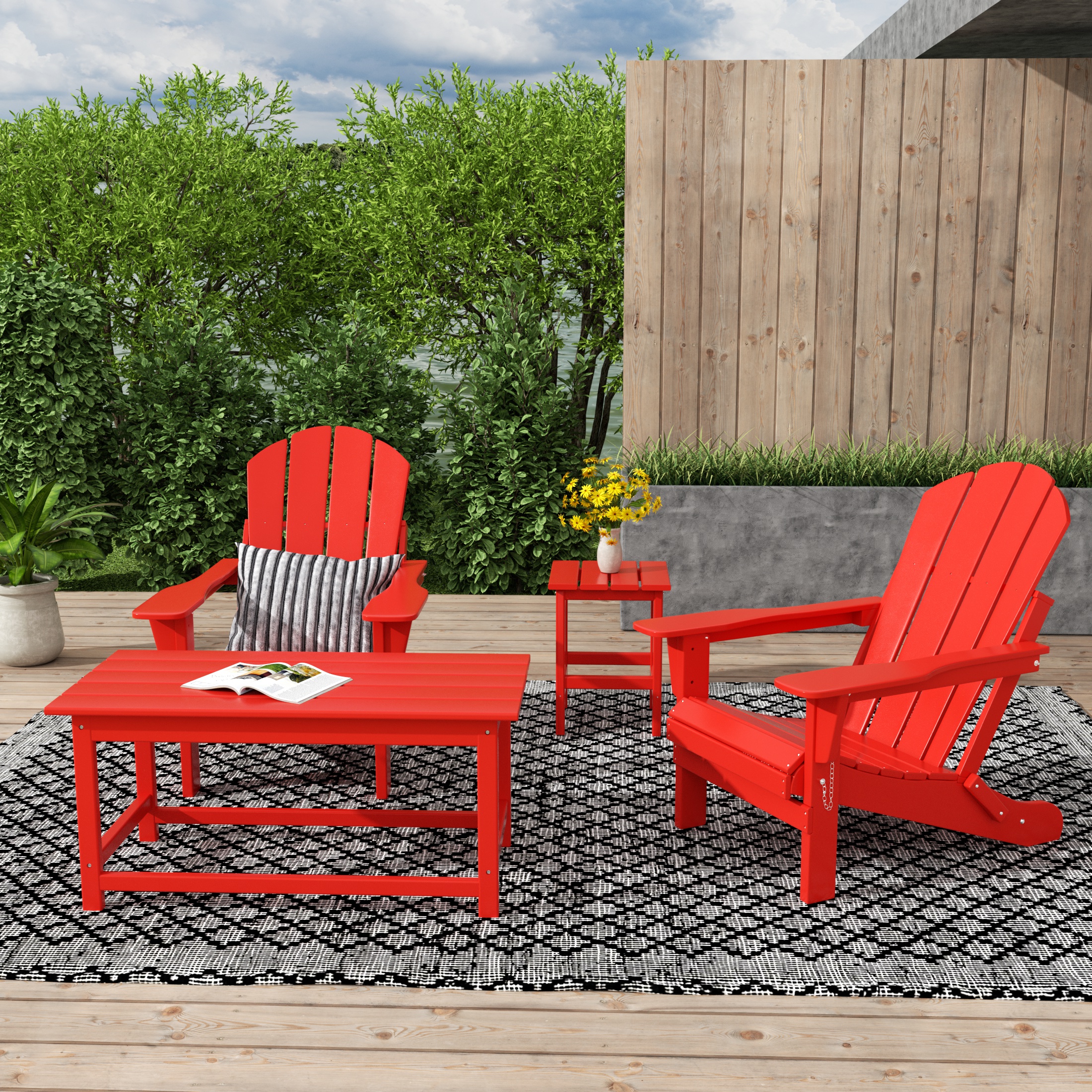WestinTrends Malibu 4-Pieces Outdoor Patio Furniture Set, All Weather Outdoor Seating Plastic Adirondack Chair Set of 2 with Coffee Table and Side Table, Red - image 2 of 7