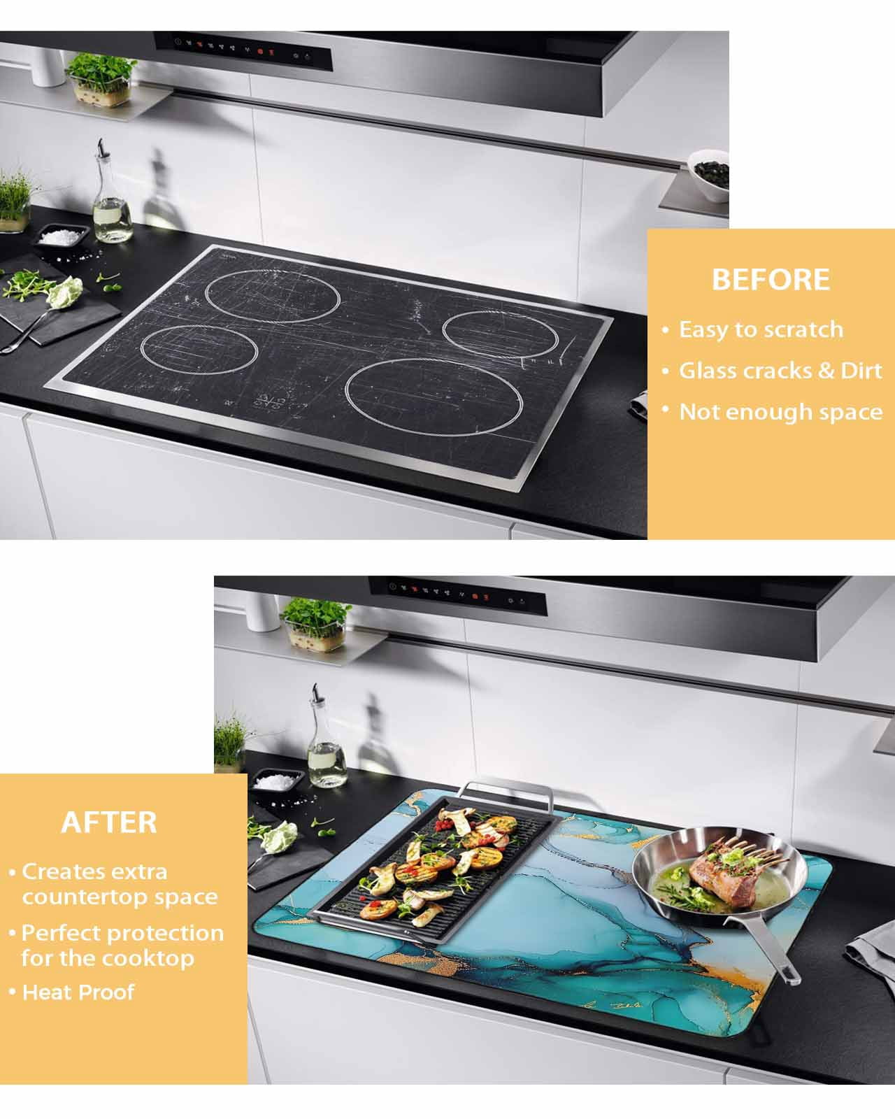 nqOlkjepod Large Induction Cooktop Protector Mat 36"x21", Teal Marble Stove Top Covers for Electric Stove, Green Blue Abstract Art Aesthetic Decorative Stove Burner Cover Mats, Glass Top Stove Cover