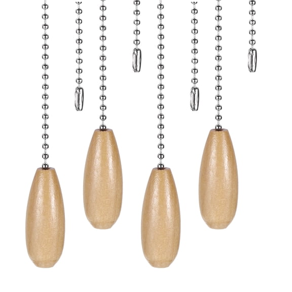 Wooden Ceiling Fan Pull Chain, 4Pcs 12" Decorative Pendant Extension Chains, Wood Color