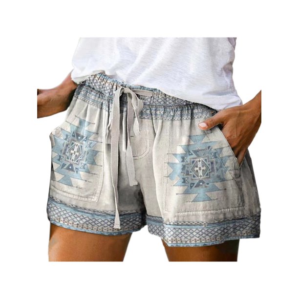 Glonme Ladies Geometric Loose Summer Beach Shorts With Pockets Mini