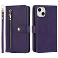 thumbnail image 6 of ELEHOLD Luxury Wallet Case for iPhone 14 Plus 6.7" Card Slots Zipper Purse Stand Function with Crossbody Strap Wrist Strap PU Leather Shockproof Case,Purple, 6 of 6