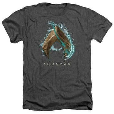 Trevco Sportswear AQUA104-HA-1 Aquaman Movie Water Shield Adult Regular Fit Heather Short Sleeve T-Shirt, Charcoal - Small