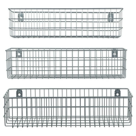 Kitchen Wall Baskets Wall35 Set of 3 Kansas Wall Mounted Kitchen Storage Metal Wire Fruit Basket Varying Sizes, Gray ()