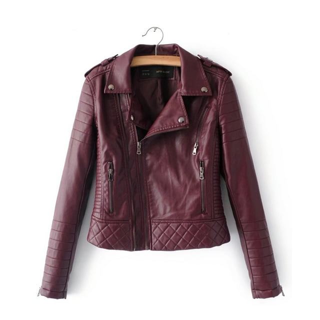 MIASHUI Women Leather Short Jacket Jacket Zipper Casual Quilting Trend PU Short Jacket Fashion Motorcycle Jacket