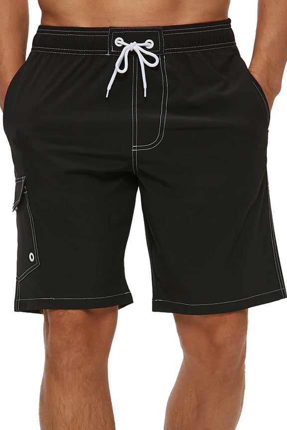 Men's Quick Dry Swim Trunks Mesh Lining Beach Board Shorts with Pockets Black L