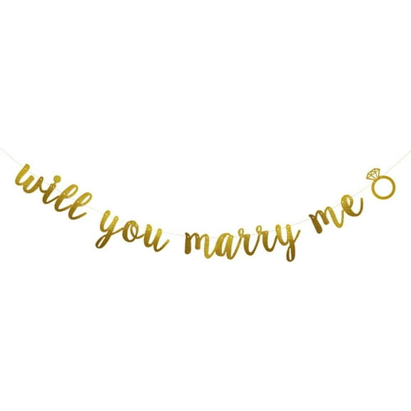 Will You Marry Me Banner, Pre-strung,No Assembly Required,Bachelorette/Engagement/Bridal Showers/Wedding Party Decorations Supplies, Gold Glitter Paper Garlands Backdrops