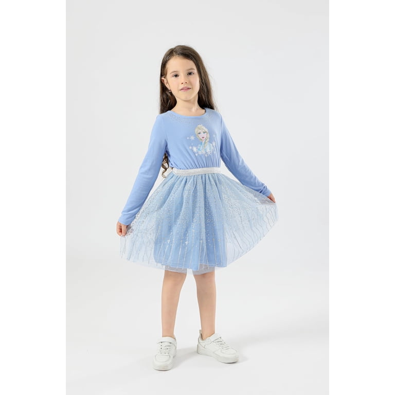 Disney Frozen Girl's Elsa Long Sleeve Tulle Skirt Dresses (Girls), Sizes  2T-10