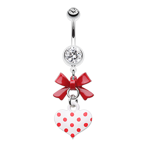 Polka Dot Heart and Bow Belly Button Ring