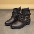 thumbnail image 5 of Joykidd Motorcycle Ankle Boots For Women Chunky Block Heel Short Booties Buckle Studded Gothic Moto Riding Boots with Side Zip for Casual Outings Daily Work, 5 of 7