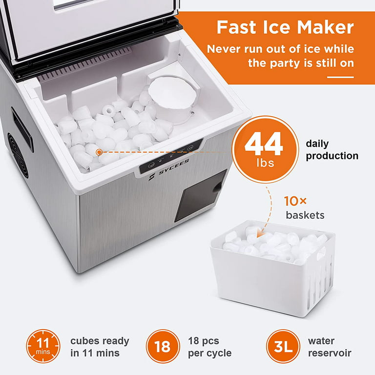 Sycees 44Lbs/24H Ice Maker Shaver, 2-in-1 Ice Machine, Portable Countertop Bullet Ice Cube Maker & Shaver with Digital indicators, Intuitive Controls