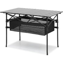 QISHENSHUI 37" Folding Camping Table with Large Storage Basket & with Carry Bag, Aluminum Picnic Table for Indoor Outdoor Camping Backyard BBQ Use, Black