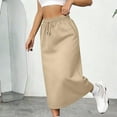 thumbnail image 3 of Women's Midi Skirts Summer Elasticated Waist Ladies Skirts With Pockets Beige M, 3 of 6