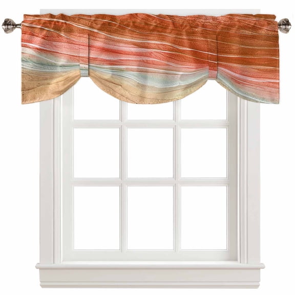 Fsddascl Burnt Orange Ombre Coastal Tie Up Valance Curtains for Windows, Kitchen Curtains Window Treatments, Summer Nautical Beach Ocean Seaside Short Window Valances for Bedroom Bathroom 42"x18"