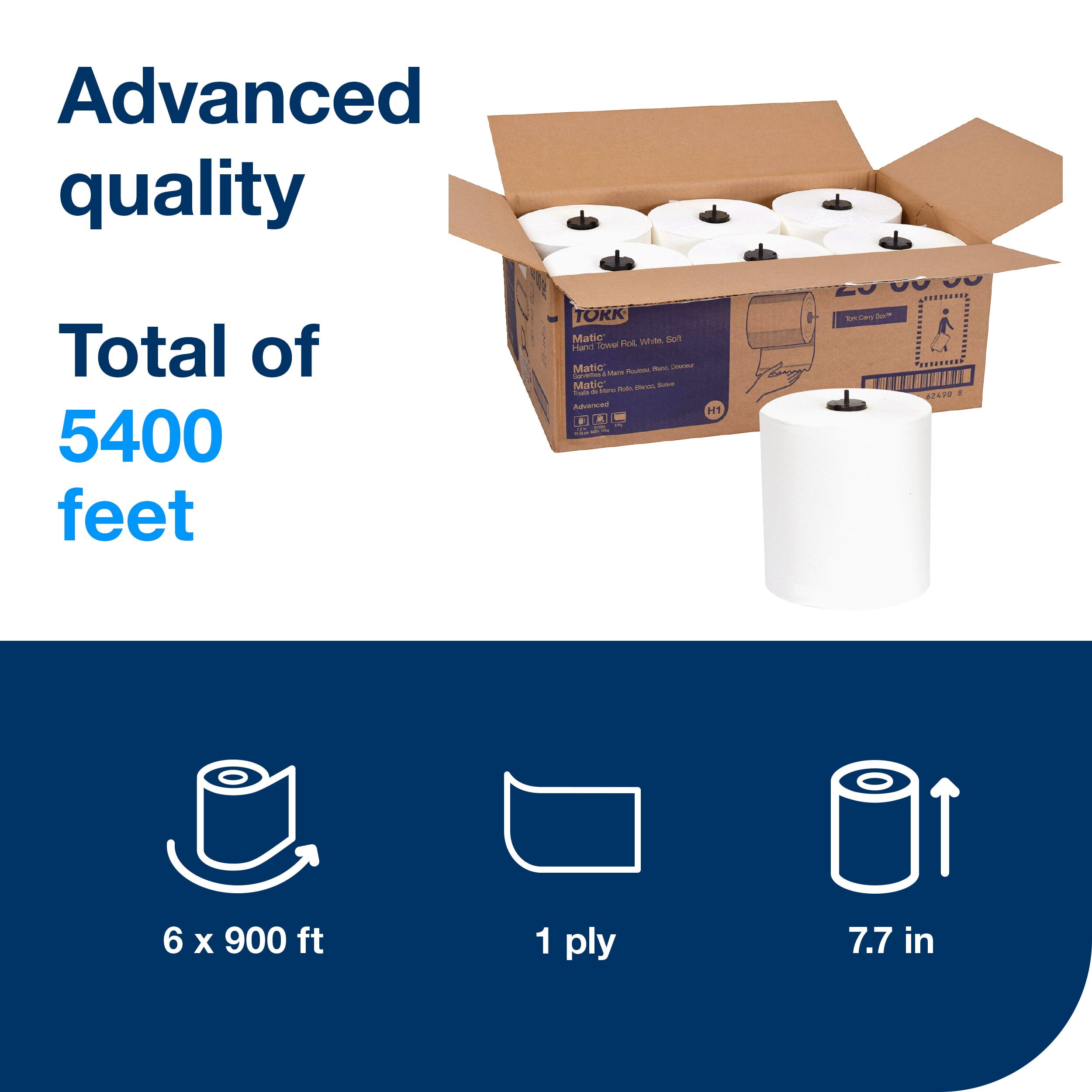 Tork Matic® Soft Hand Towel Roll White H1, Advanced, High Absorbency, 6 Rolls x 900 ft, 290095
