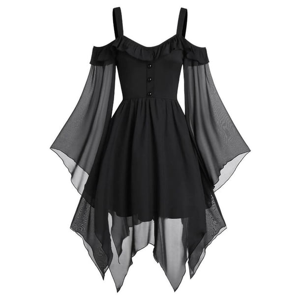 ICHUANYI Clearance Plus Size Women Gothic Criss Cross Lace Insert Sleeve T-shirt Tops(Black, L) ICHUANYI WER2023081011088