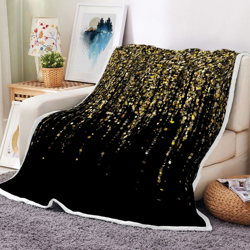 Black and Gold Throw Blanket, Abstract Geometric Modern Fleece Blanket
