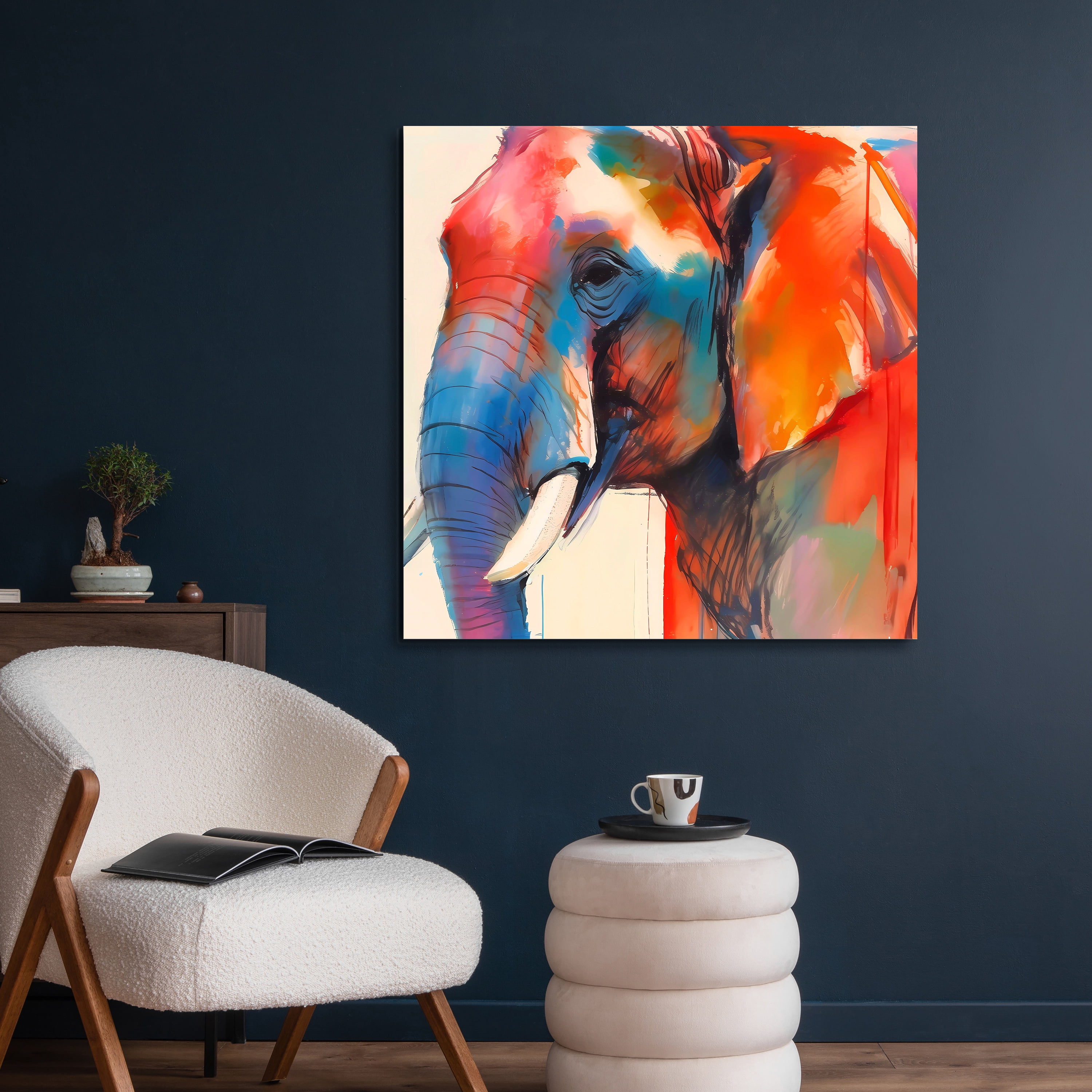 "Vibrant Majesty I" Elephant Frameless Free Floating Reverse Printed Tempered Art Glass Wall Art