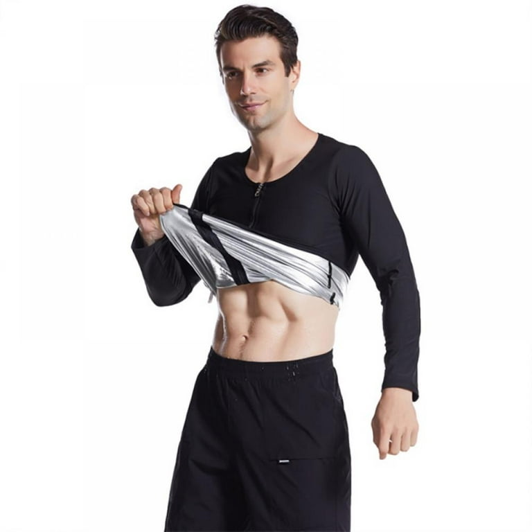 Man Waist Trainer, Hot Neoprene Shirt Sauna Suit -Sweat Body Shaper Jacket  Top Zipper Long Sleeve 