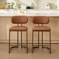 thumbnail image 2 of Zesthouse 25.6" Modern Counter Height Bar Stools Set of 2, Faux Leather Upholstered with Curved Back, Antique Brass Metal Base, Kitchen Island Bar Chairs, Brown, 2 of 10