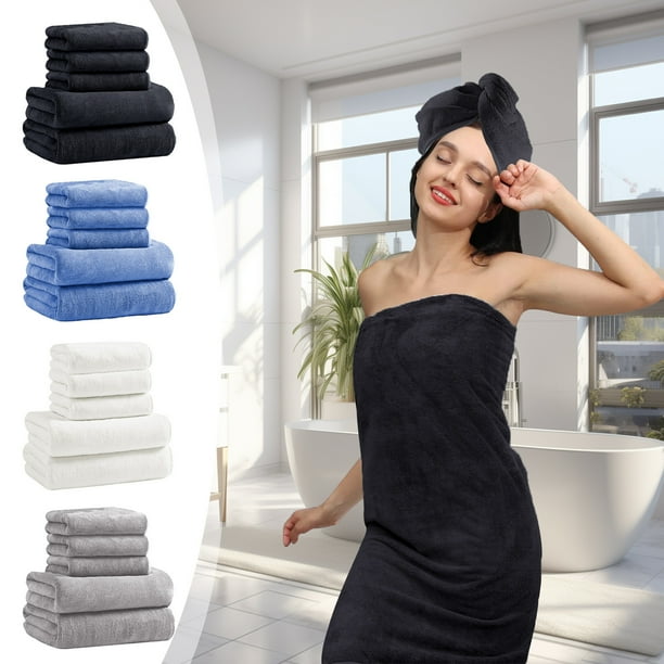 Juego de toallas de baño de 5 piezas - Toallas gruesas, suaves y absorbentes de poliéster, 140x70cm y 75x35cm, blanca/gris/azul - Hogar y Spa
