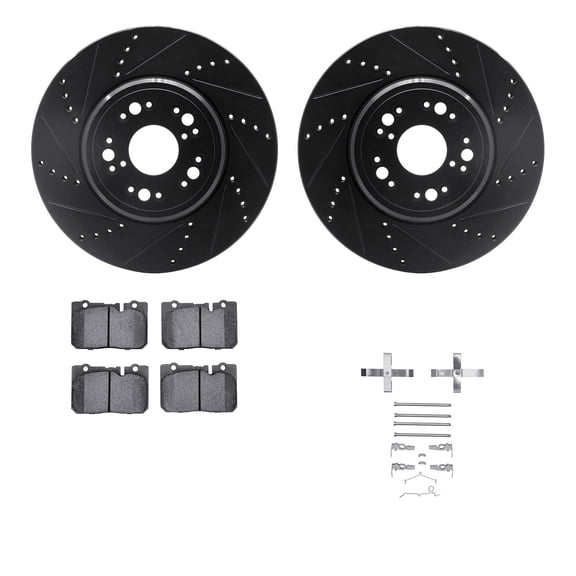 Dynamic Friction Company Front Brake Rotors-Drilled and Slotted-Black with 5000 Advanced Brake Pads includes Hardware 8512-75011
