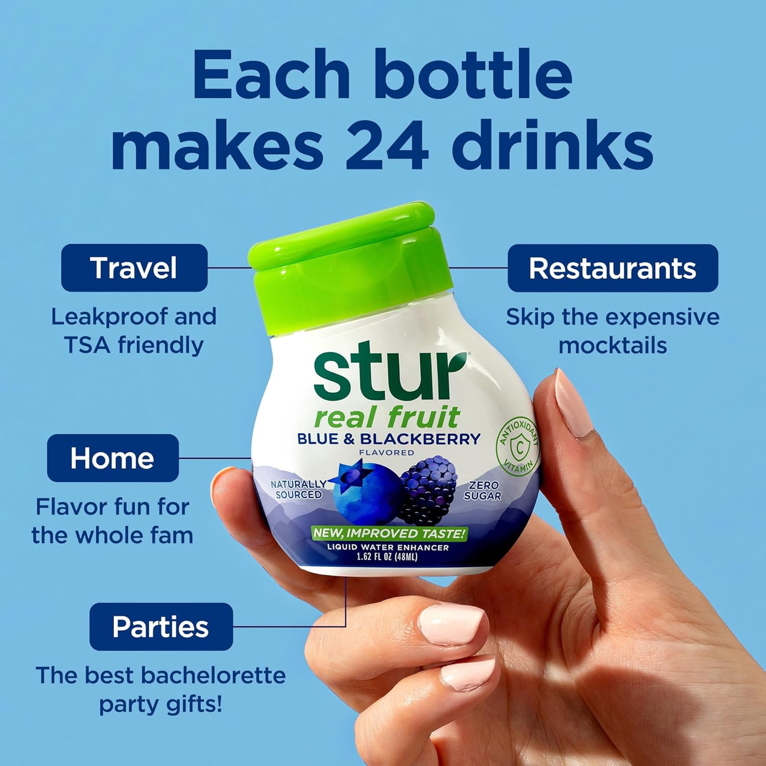 Stur Classic Real Fruit Liquid Drink Mix Variety Pack,Liquid Water Enhancer, Sugar-Free, 5 Pack