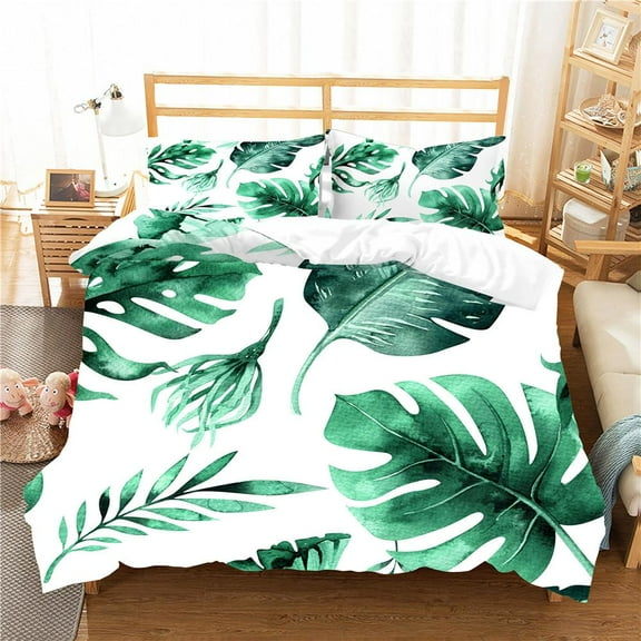 Leaves Duvet Cover Set Size Hawaiian Tropical Leaves Theme Bedding Set King Microfiber Green Leaves
