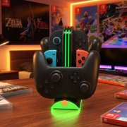 Universal charging dock for Switch/Switch controllers, compatible with NSPRO/PRO2 game controllers, with RGB lighting.
