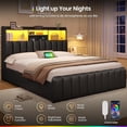 thumbnail image 4 of Aunfebrco Queen Size Bed with Bookcase Headboard and 4 Oversized Drawers, Upholstered Bed Frame with Storage,Queen Platform Bed Frame with LED Lights and Charging Station, Strong Metal Slats,Black, 4 of 9