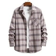 thumbnail image 2 of Ketyyh-chn99 Men's Polo Shirts Men's and Big Men's Long Sleeve Relaxed Fit Flannel Shirt Fall Coat Pink,L, 2 of 5