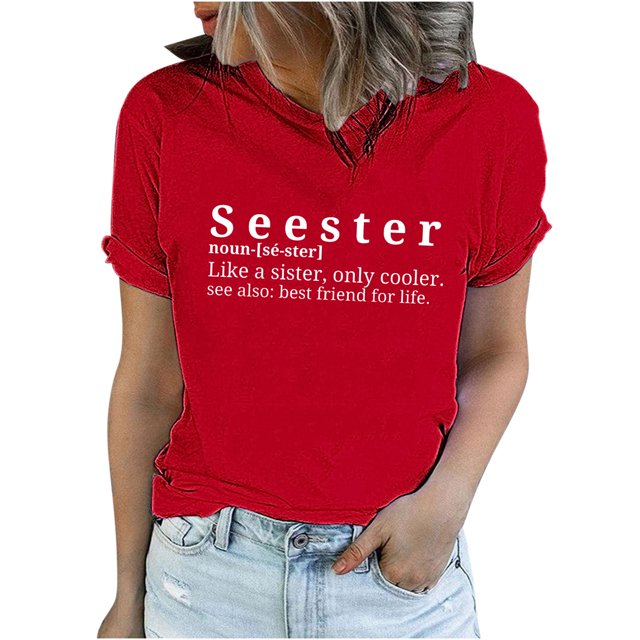 JMYHOAM Hauts pour Femmes Tendance, T-Shirt à Col Rond Imprimé Lettre Manches Courtes Mode Décontractée Couleur Unie Blouse d'Été