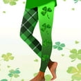 thumbnail image 2 of Arlun St. Patrick's Day Leggings for Women Trendy Checkered and Shamrock Printed Stretch Yoga Pants High Waisted Slim Fitting Sports Fitness Casual Leggings Light Green S, 2 of 5