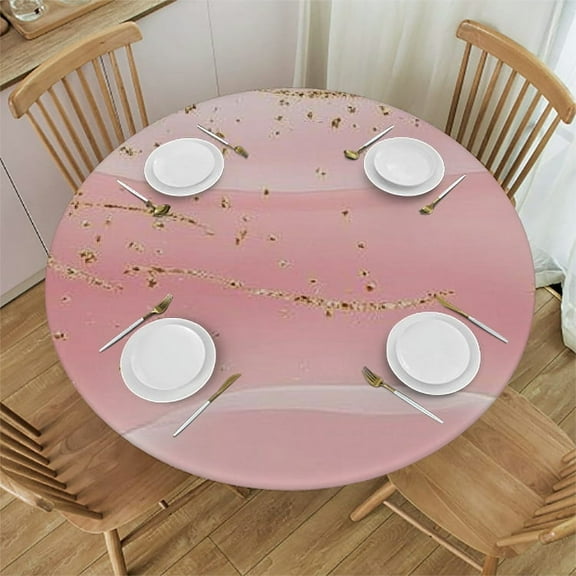 Autua Pink Marble Gold Glitters Round Tablecloth Stain-Resistant 100% Polyester 31"-35